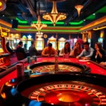 Experience the thrill of hb88 gaming with vibrant tables and excited players at an upscale casino.